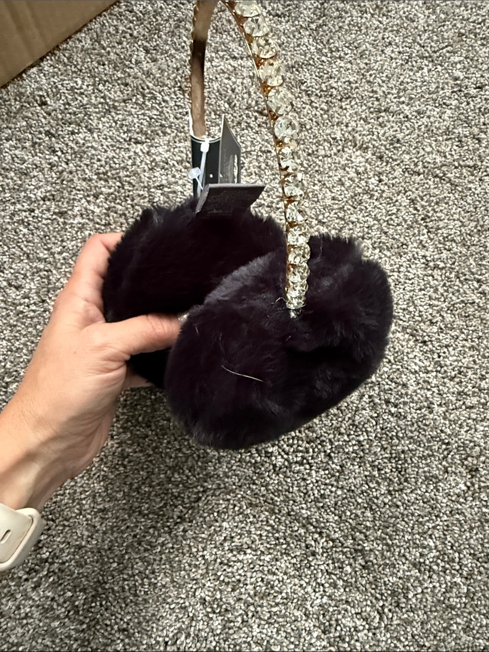 Vince Camuto Gold Crystal Headband with Black Faux Fur Earmuffs - Picture 10 of 14